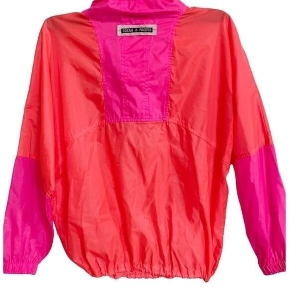 Vintage OP Hot Pink/Orange Windbreaker 3/4 Zip‎ Jacket - Junior's M - Picture 10 of 15